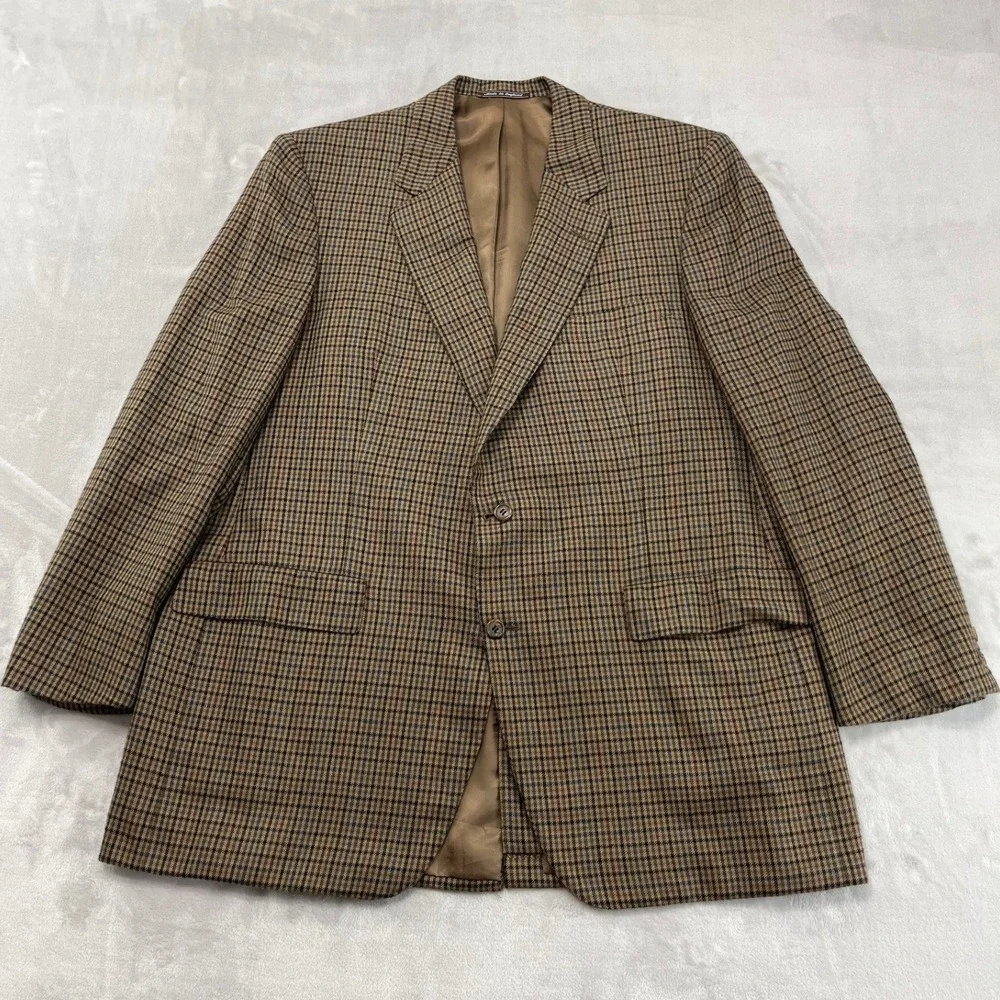 Chester Barrie Blazer Mens 46L Brown Cashmere Glen Plaid Sport Coat England
